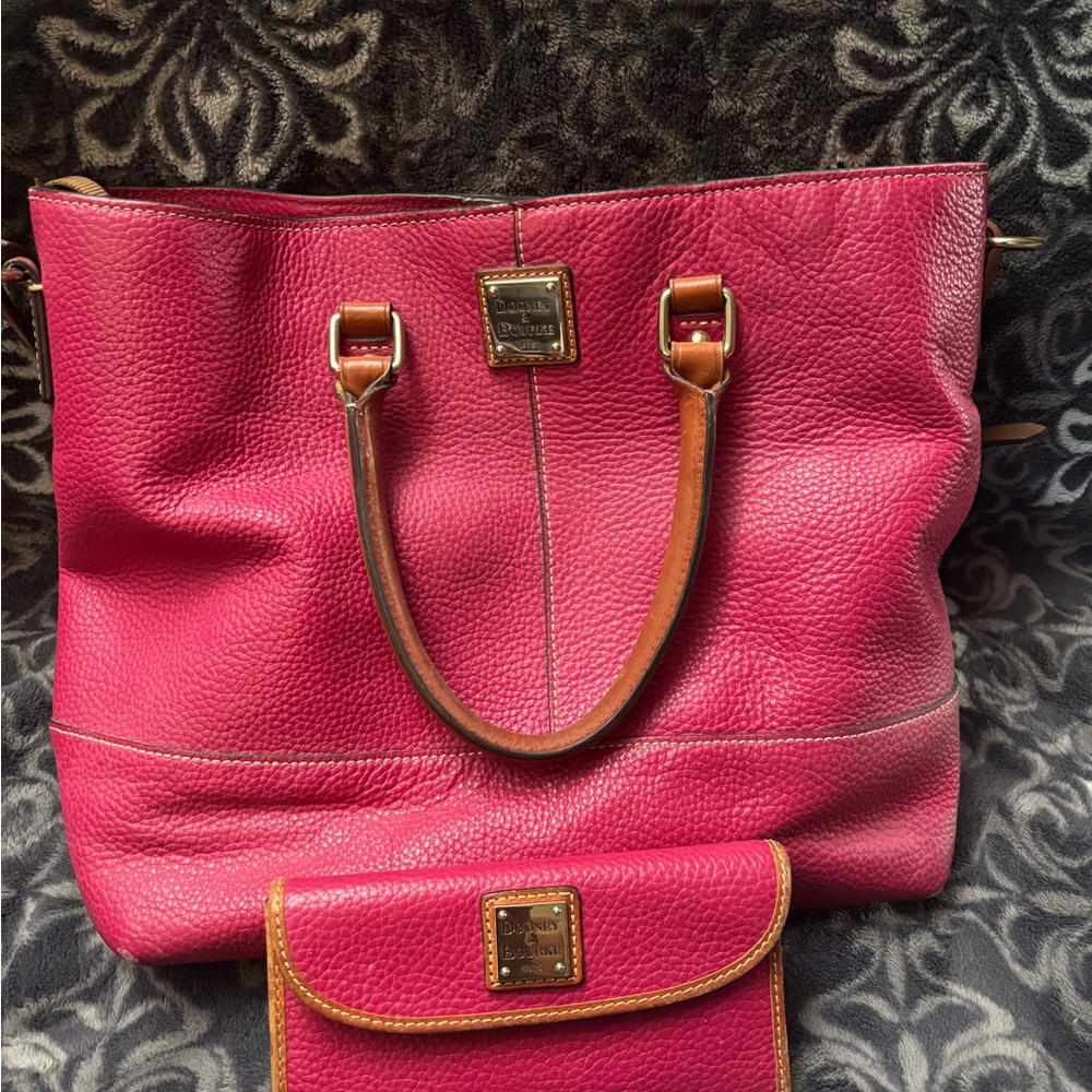 Dooney & Bourke Pink and Brown Leather Tote